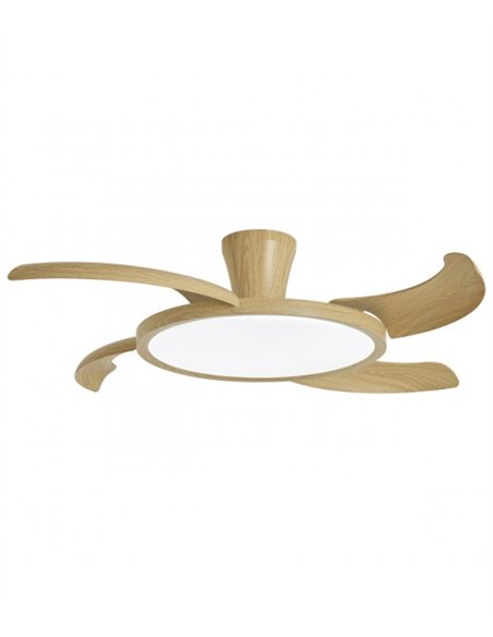 Ventilador de techo con luz Qatar - AJP - Acabado madera con aspas retráctiles, modo brisa y mando a distancia