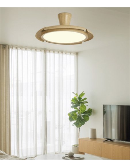 Ventilador de techo con luz Qatar - AJP - Acabado madera con aspas retráctiles, modo brisa y mando a distancia