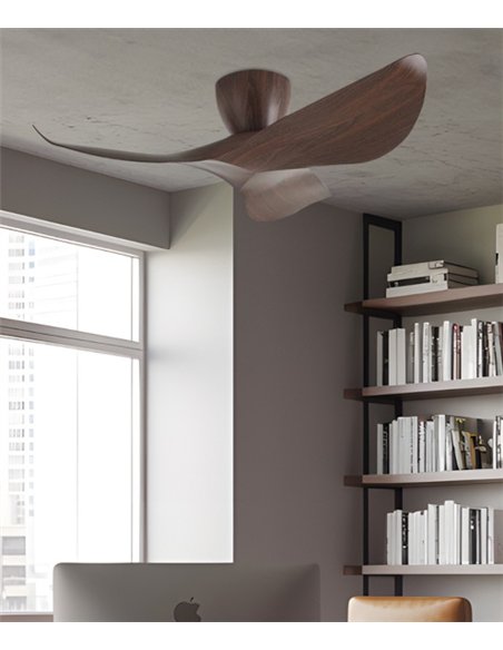 Ventilador de techo sin luz Venice - AJP - Madera oscura con palas curvadas, modo brisa y mando a distancia