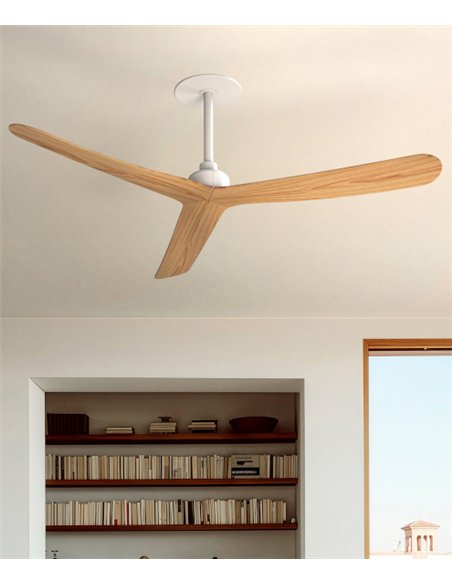 Ventilador de techo empotrado sin luz Rocker M - Faro - 3 palas de fresno, ultrasilencioso y apto para techos inclinados