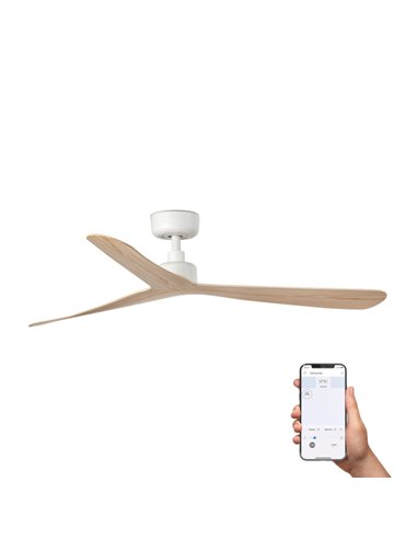 Ventilador de techo smart sin luz Rocker L - Faro - Blanco y fresno con control Tuya, 3 palas, ultrasilencioso