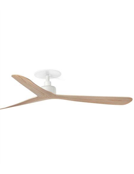 Ventilador de techo empotrado smart sin luz Rocker Recessed M - Faro - Blanco y fresno con control Tuya, 3 palas y función inver