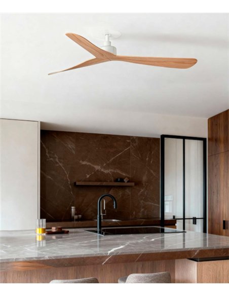 Ventilador de techo empotrado smart sin luz Rocker Recessed M - Faro - Blanco y fresno con control Tuya, 3 palas y función inver