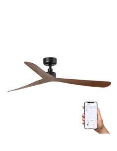 Ventilador de techo smart sin luz Rocker L - Faro - Negro y nogal con control Tuya, función inversa y 3 palas