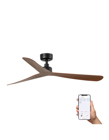 Ventilador de techo smart sin luz Rocker L - Faro - Negro y nogal con control Tuya, función inversa y 3 palas