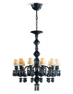 Porcelain Chandelier – Lladró – Black finish, 12 lights chandelier 