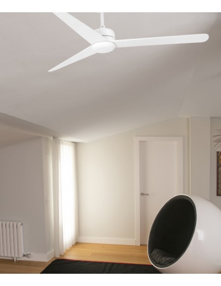 Ventilador de techo acabado Blanco con motor DC disponible con o sin luz LED – Nu – Faro