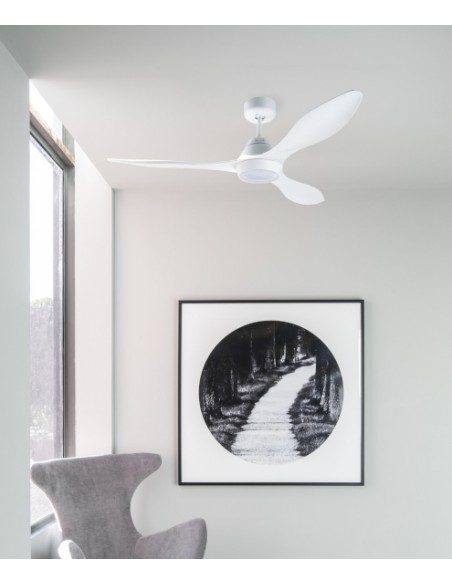 Ventilador de techo blanco con luz LED 3 palas y 5 velocidades regulables – Polaris – Faro