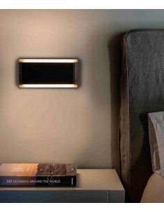 Aplique de pared moderno LED 3000K negro+madera - Mood - Faro