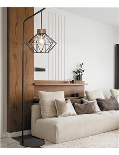 Antibes floor lamp - AJP - Wood + Black metal cage lamp 149 cm