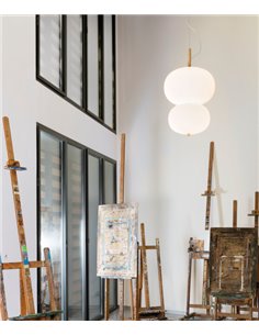 Ilargi pendant light - LedsC4 - Wood and double glass shade