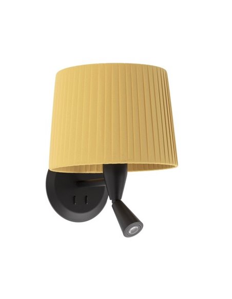 Samba wall light with reader - Faro - Textile lampshade, 1E27+LED 3000K