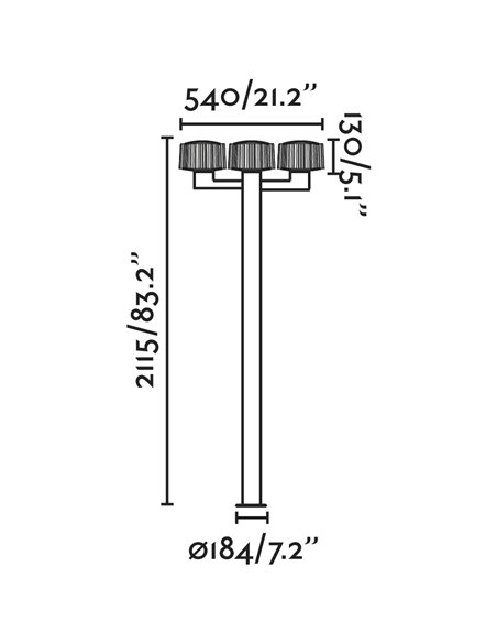 Muffin outdoor street light - Faro - 3 lights, Dark grey, 211.5 cm