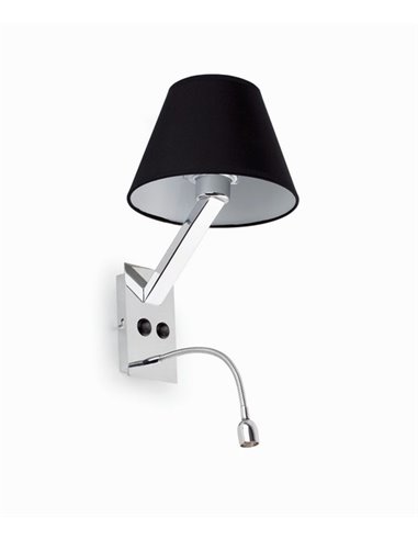 Moma wall light with reader - Faro - Black/white textile lampshade