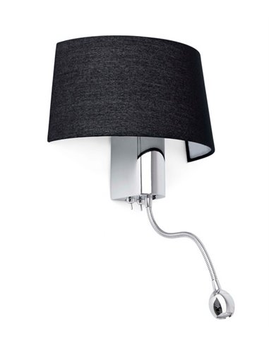 Hotel wall light with reader - Faro - Black or white textile lampshade