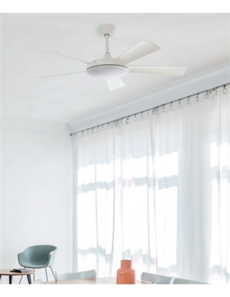 Saona white ceiling fan with LED light – Faro – DC motor, Remote control with timer, 5 speeds