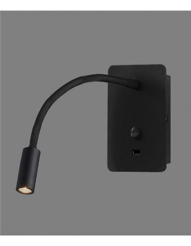 Senda wall Light - ACB - USB Charger, Metal Black/White, LED 3000K