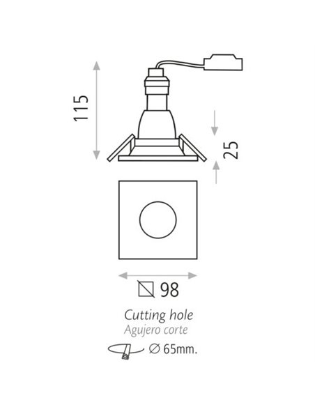 Doro recessed spotlight - ACB - Square downlight, Aluminium black/white, 1xGU10