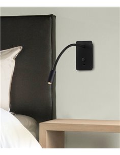 Senda wall Light - ACB - USB Charger, Metal Black/White, LED 3000K