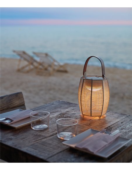 Lámpara de sobremesa portátil y recargable con pantalla de hilo de algodón beige – Tanit – Bover