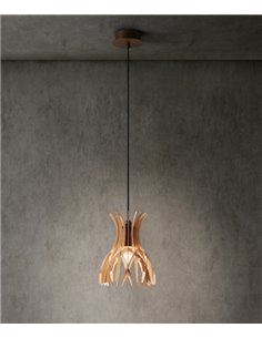 Lámpara colgante fabricada con finas lamas de madera natural disponible en marrón o blanco mate – Domita – Bover 2