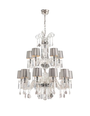Chandelier - Copenlamp - Asfour crystal chandelier, Silver leaf lampshades, 15 lights