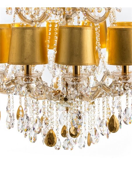 M.ª Teresa Chandelier - Copenlamp - Ceiling pendant light gold plated, gold leaf lampshades