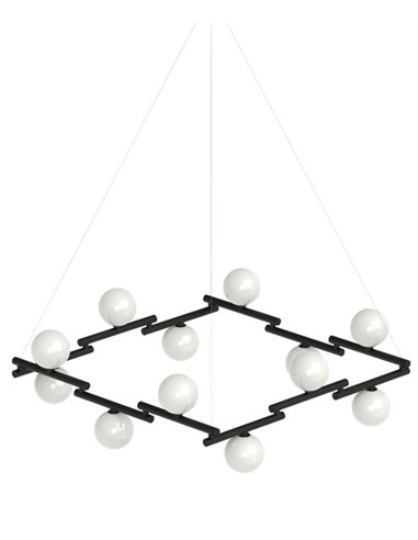 Lámpara colgante Zen – Pujol – Lámpara cuadrada negra tipo bola, 8+12 luces