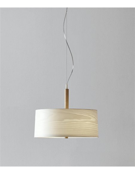 Nordic pendant light - Massmi - Lampshade in natural wood, Glass diffuser, Diameter: 47 cm