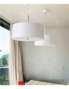 Nordic pendant light - Massmi - Lampshade in natural wood, Glass diffuser, Diameter: 47 cm