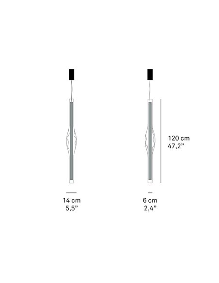 Dune Vertical pendant light - LZF - Natural wood and blown glass pendant light, dimmable LED, Height: 120 cm