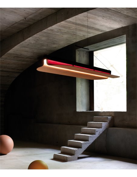 Omma horizontal pendant light - LZF - Wooden lampshade, LED 3000K dimmable, Length: 123 cm