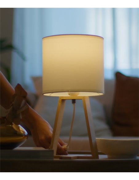 Nuts table lamp - FORLIGHT - Nordic lamp with textile lampshade, Natural wood