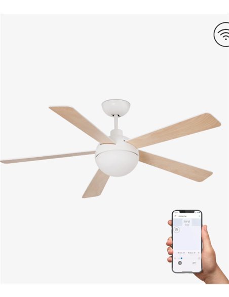 Izaro SMART white ceiling fan with LED light – Faro - Remote control with timer + Alexa/Google/Siri, 5 speeds, DC motor 