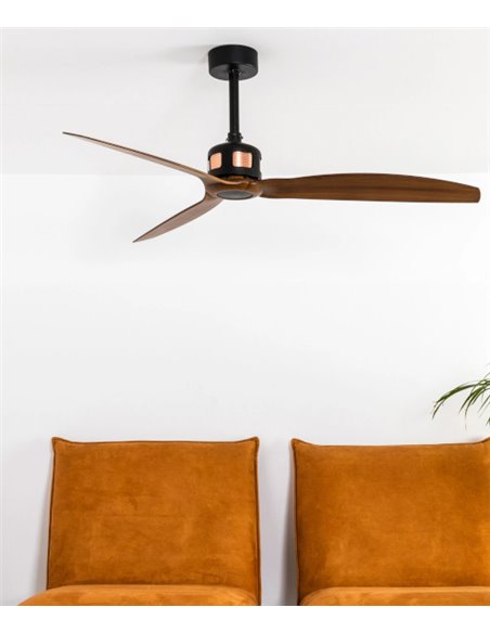 Copper black/wood ceiling fan – Faro - Remote control, DC motor, 6 speeds