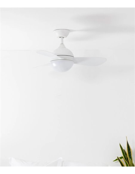 Hvar white ceiling fan with LED light – Faro - Remote control with timer, DC motor, 6 speeds, 97 cm
