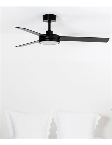 Barth black ceiling fan with LED light – Faro - Remote control with timer, 5 speeds, 132 cm