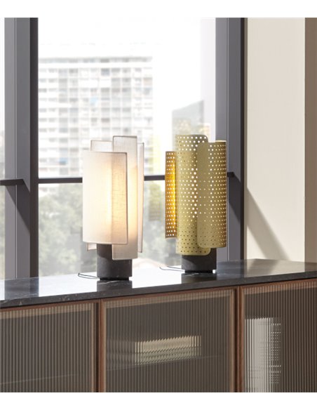 Rio table lamp - Punt Mobles - Natural cotton lampshade+Marble base, dimmable LED 2700K