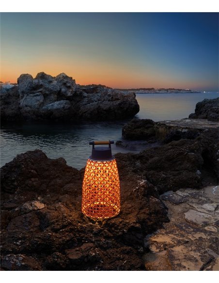 Nans portable lamp - Bover - Outdoor light, Hand-woven synthetic fibre lampshade, 3 dimmer settings, 3 dimming options