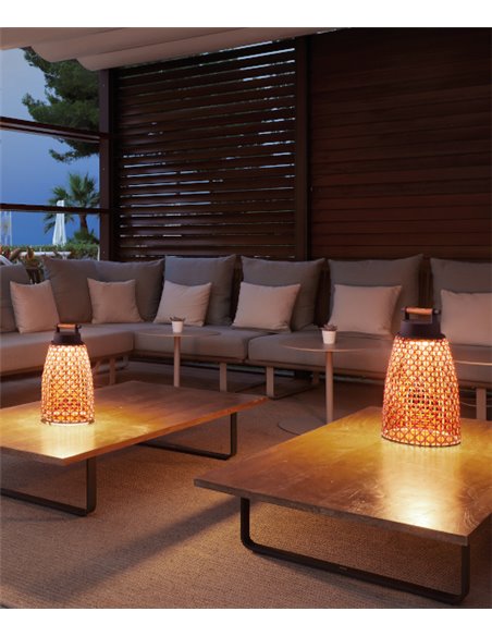Nans table lamp - Bover - Outdoor lamp, Hand-woven synthetic fibre lampshade, Adjustable brightness