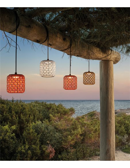 Nans pendant light - Bover - Outdoor light, Hand-woven synthetic fibre lampshade, Extra-long cable 390 cm