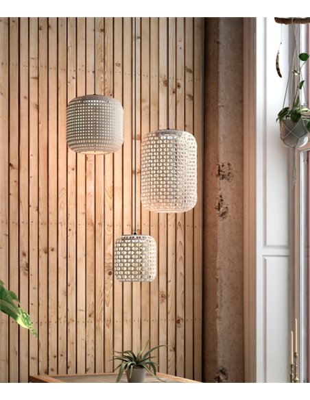 Nans ceiling pendant light - Bover - 3 hand-woven synthetic fibre shades, dimmable LED Triac