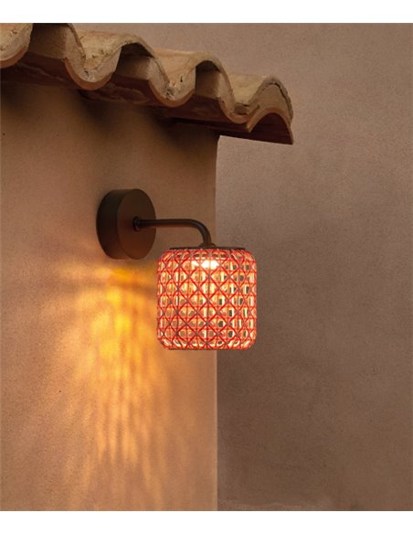 Nans outdoor wall light - Bover - Hand-woven fibre lampshade, dimmable LED Triac