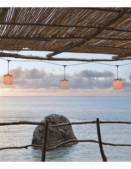 Nans Catenary ceiling pendant - Bover - Outdoor light, 4 hand-woven synthetic fibre lampshades, LED 2700K