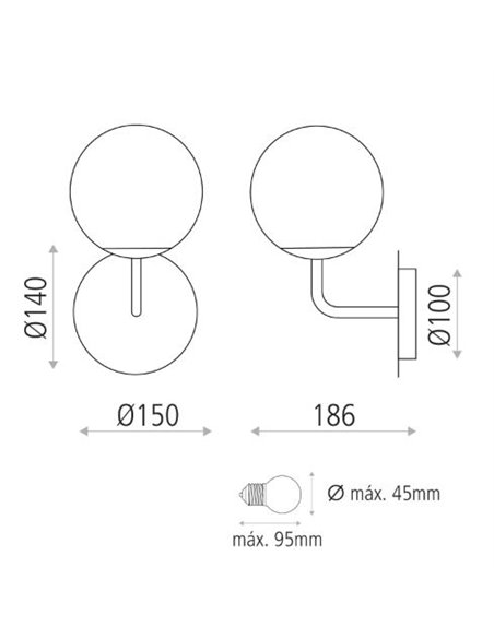 Parma wall light - ACB - Ball light, Old gold finish, Bathroom light IP44