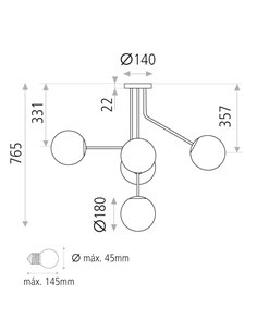 Parma pendant light - ACB - Ball lamp with 5 lights, Old gold metal