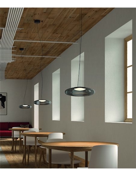 Plat recessed ceiling pendant - LedsC4 - Glass light in green, smoked or amber Dimmable LED 2700-3000-4000K