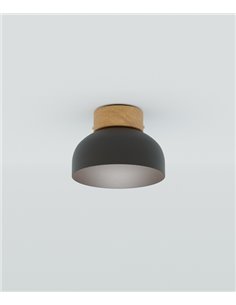 Reiko ceiling light - Robin - Round ceiling light made of metal and ash wood, Ø 21 cm