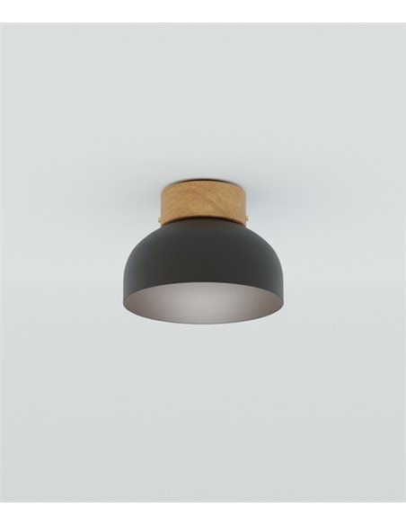 Reiko ceiling light - Robin - Round ceiling light made of metal and ash wood, Ø 21 cm