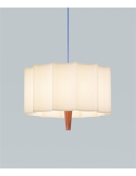 Rain pendant light - Robin - Chestnut wood structure, White lampshade, Ø 40 cm